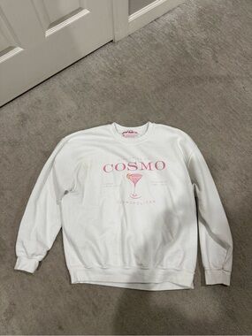 White Crewneck Sweatshirt with Pink Graphic Logo